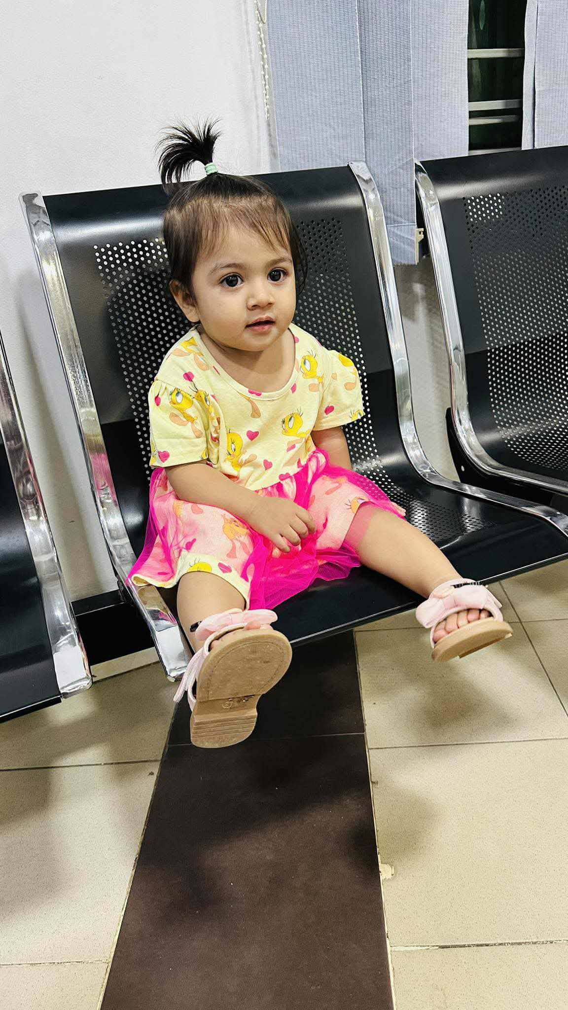 Tweety Print Baby Frock - Cotton Net Skirt