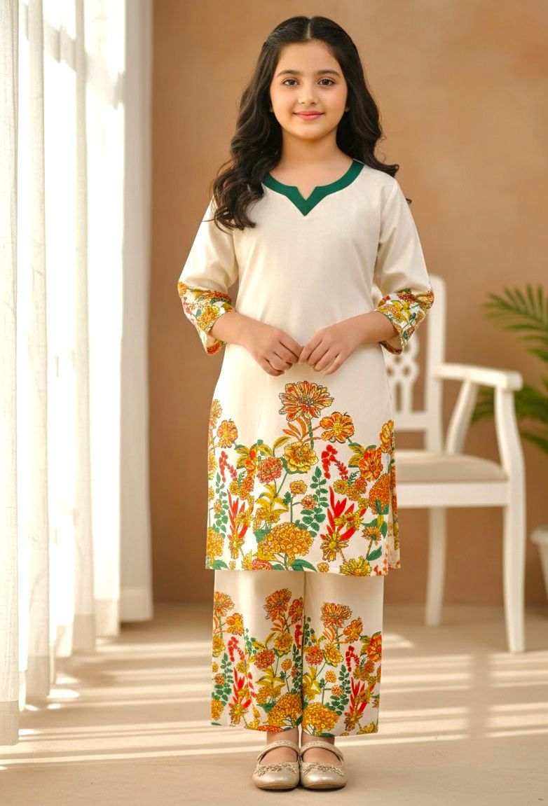 Pakistani Kamiz Off-white Flowers - Eid Collection Collection