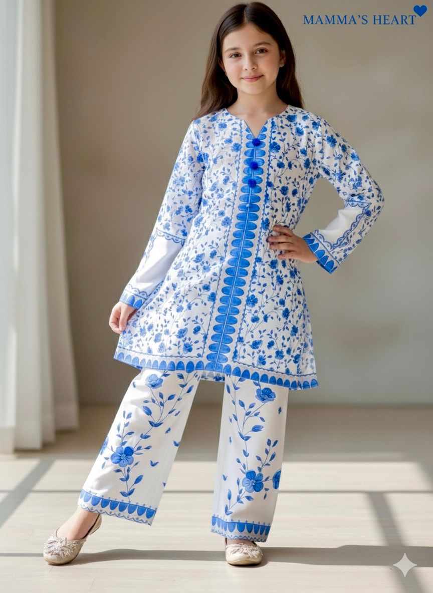 Pakistani Kamiz White An Bule Set - Eid Collection Collection