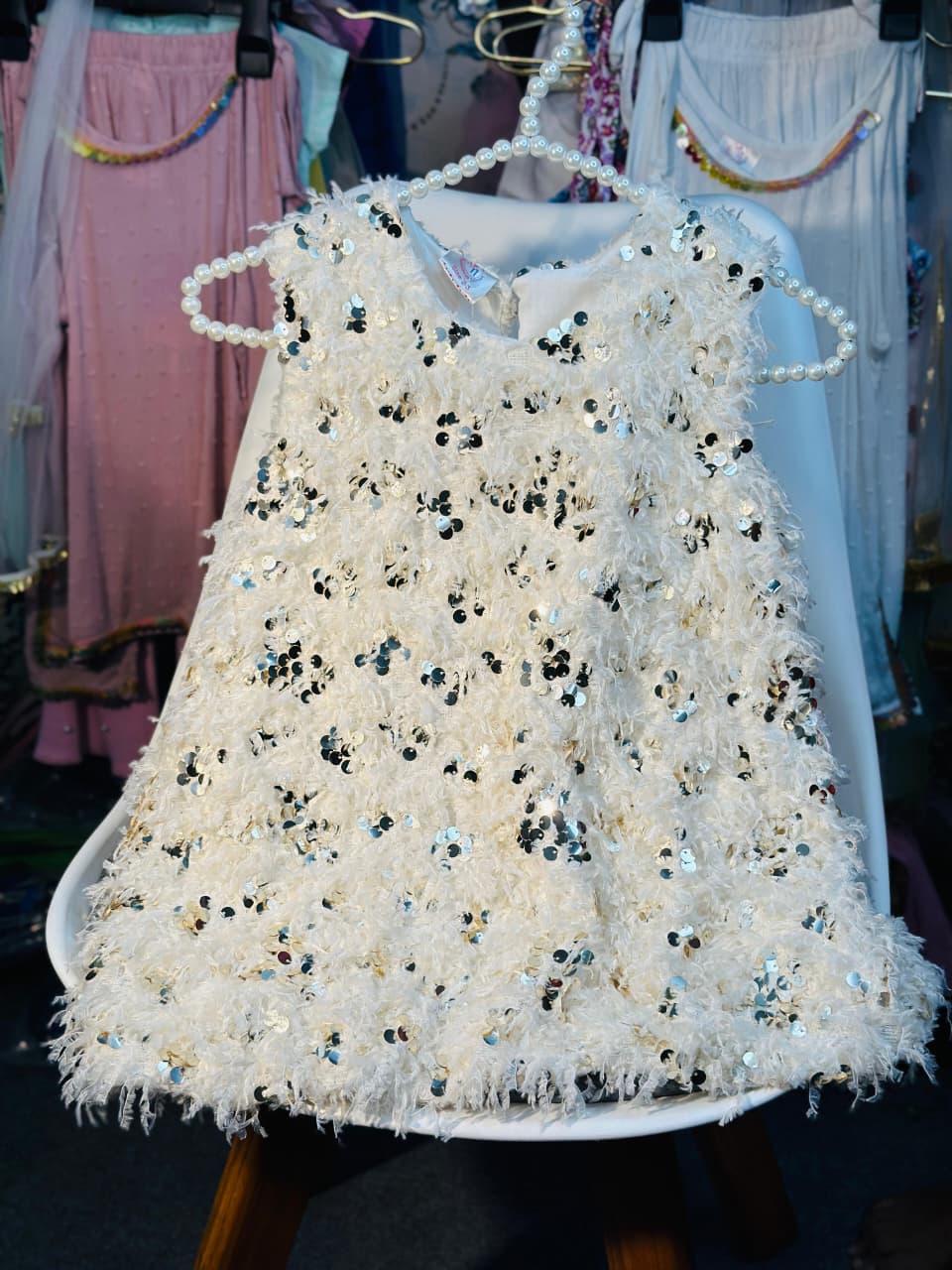 White Florida Fur Frock - Sequin Party Dress