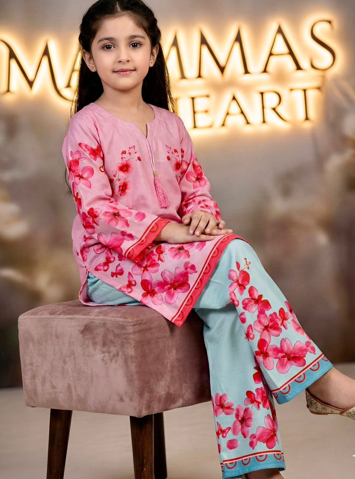 Pakistani Matte Silk Kamiz Set - (Butterfly Pink)