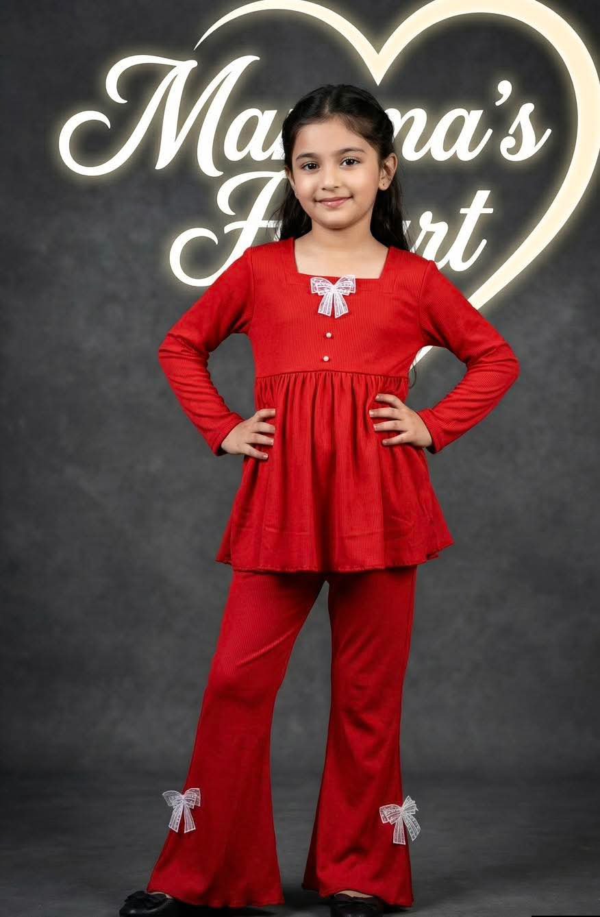 Red Rib Cotton Bow Set Dress