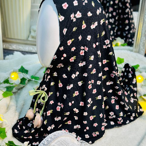 Black Cherry Blossom Hijab - Floral Print - Baby Hijab (1-6Y)