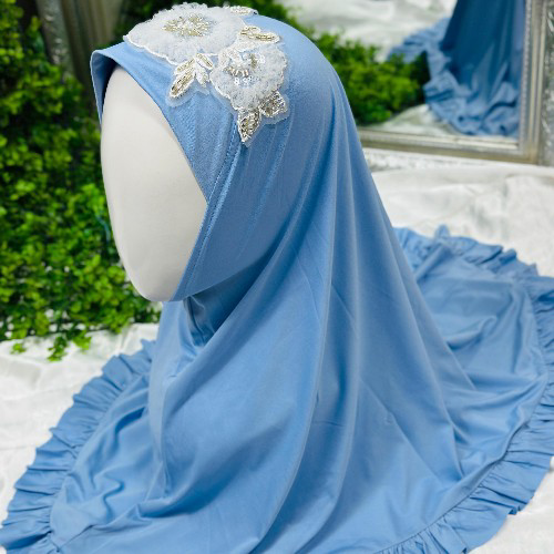 Sky Blue Kids Hijab with White Lace