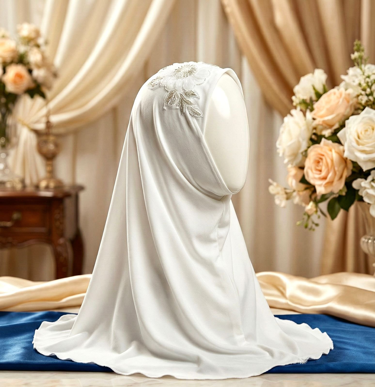 White Spandex Party Hijab Gorgeous Flower Lace