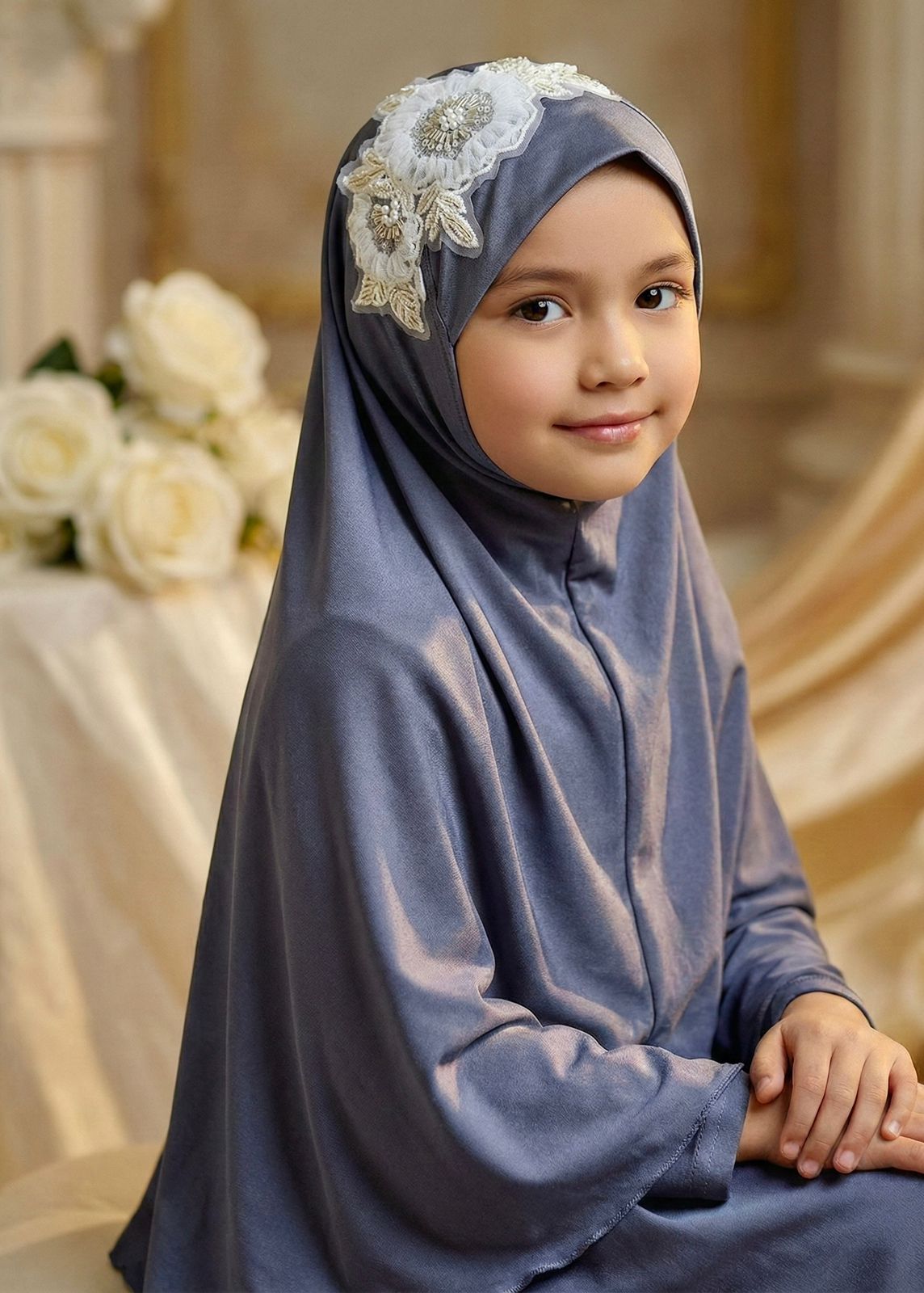 Premium Korean Spandex Hijab - Flower Lace — ছবি 10