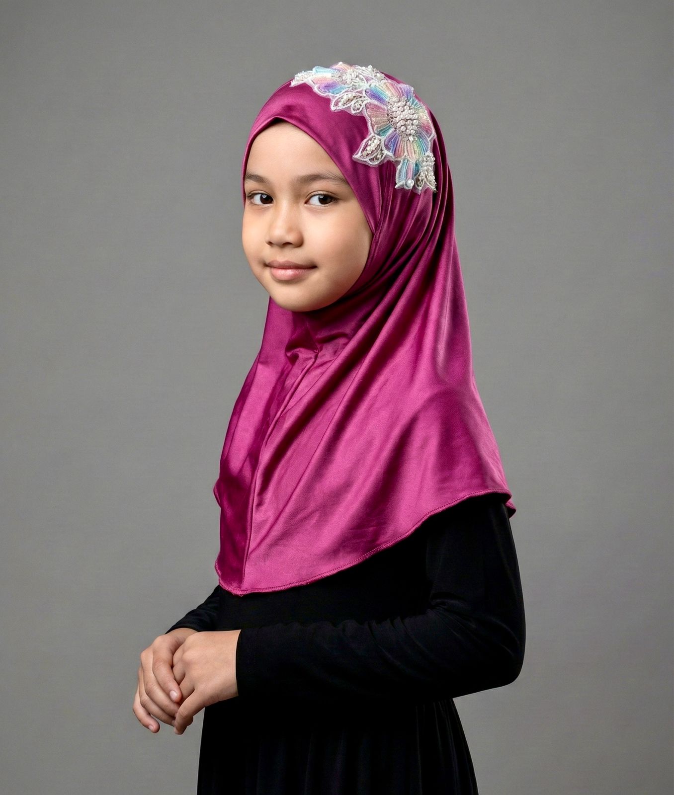 Premium Korean Spandex Hijab - Flower Lace — ছবি 9