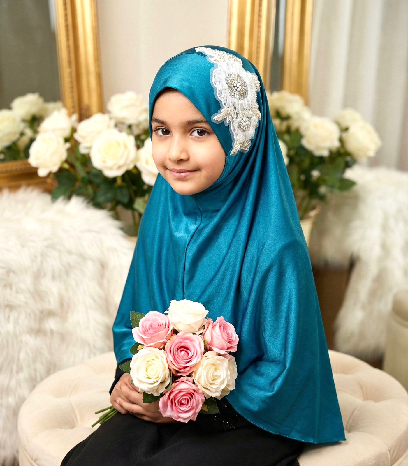 Premium Korean Spandex Hijab - Flower Lace — ছবি 14