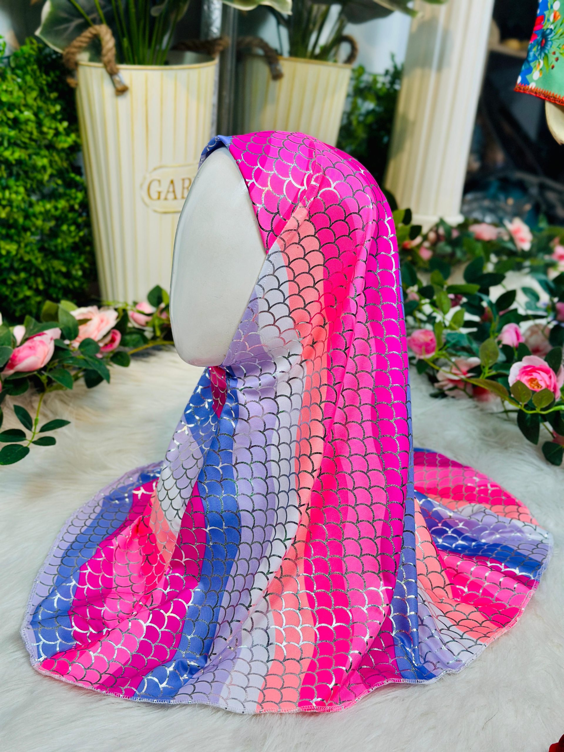Multicolor Mermaid Scale Soft Spandex Kids Hijab — ছবি 2