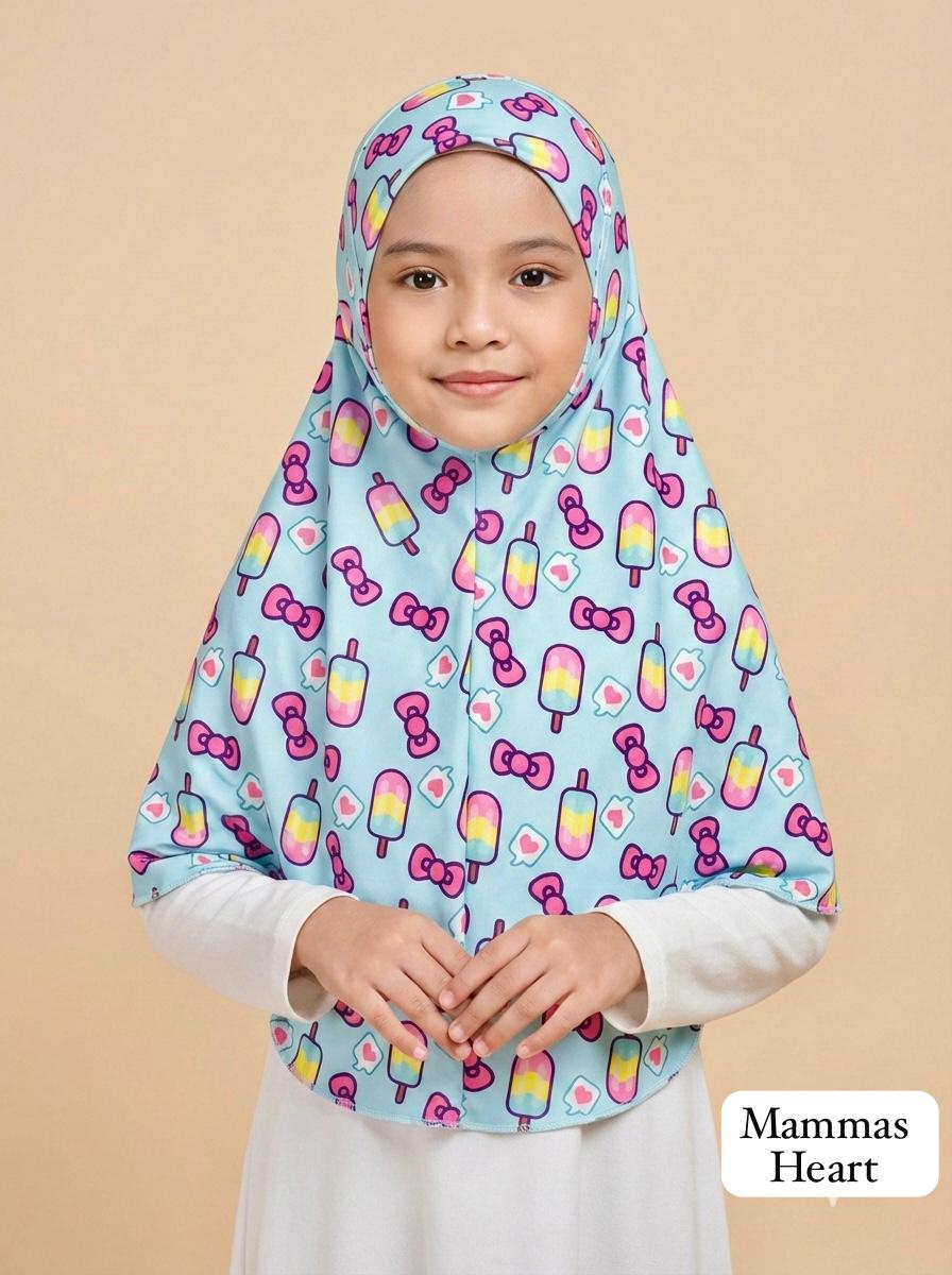Sky Blue Ice-Cream Printed Kids Soft Hijab