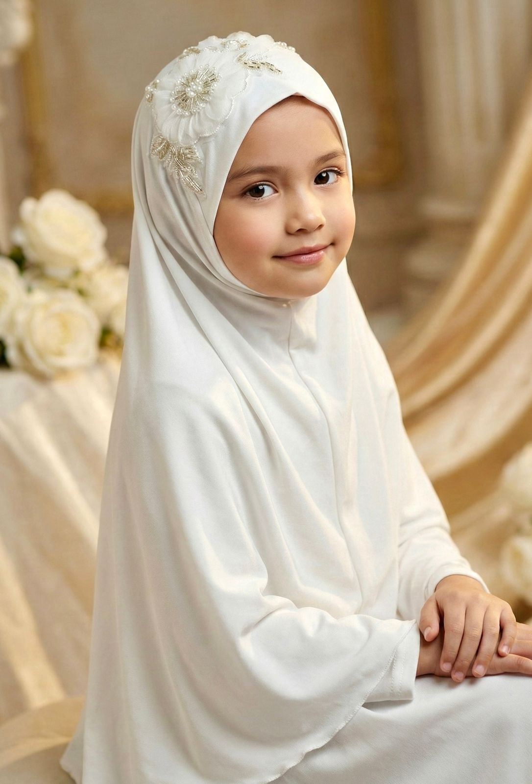 Premium Korean Spandex Hijab - Flower Lace — ছবি 7