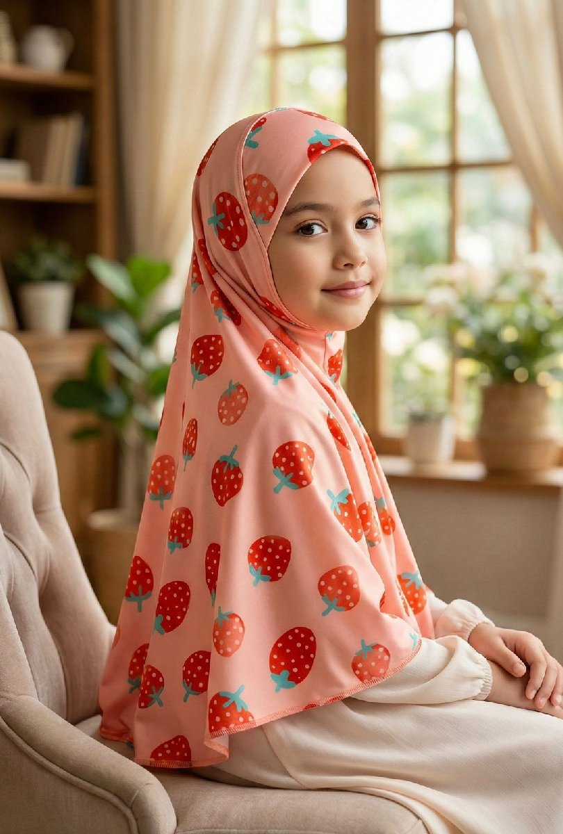 Strawberry Peach Orange Soft Spandex Kids Hijab — ছবি 1 — Kids Clothing (2-12 Years)