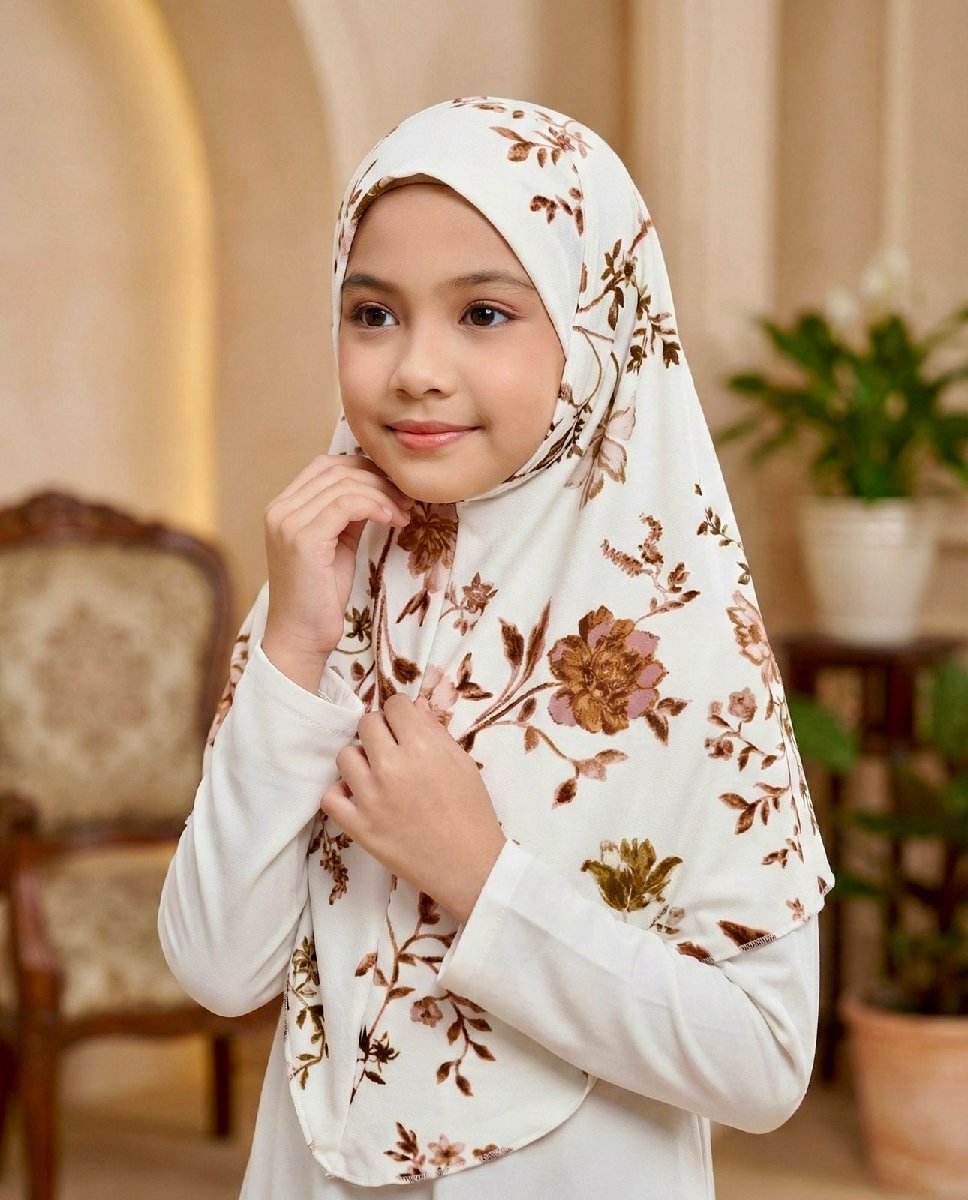 Creamy Chocolate Floral Soft Spandex Kids Hijab