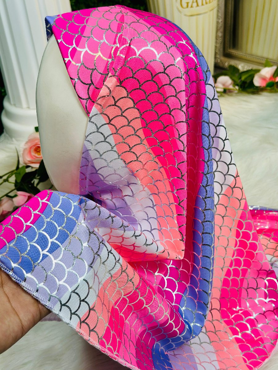 Multicolor Mermaid Scale Soft Spandex Kids Hijab — ছবি 3