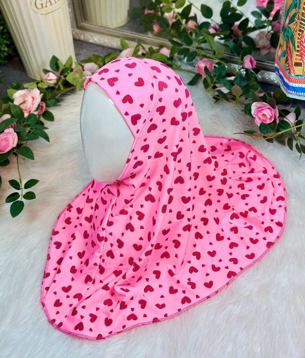 Hot Pink Love Heart Print Kids Hijab