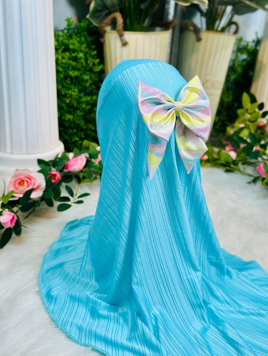 Sky Blue Korean Spandex Hijab Multi Bow - GIRLS