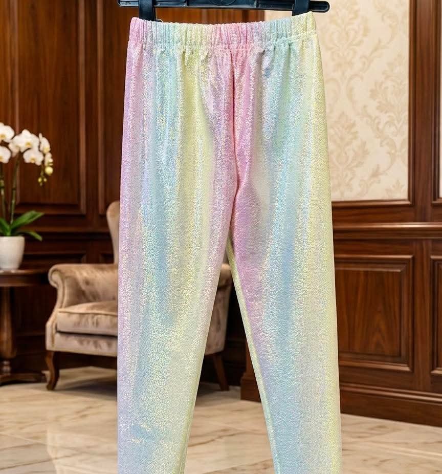 Holographic Green Foil Soft Spandex Girls Leggings