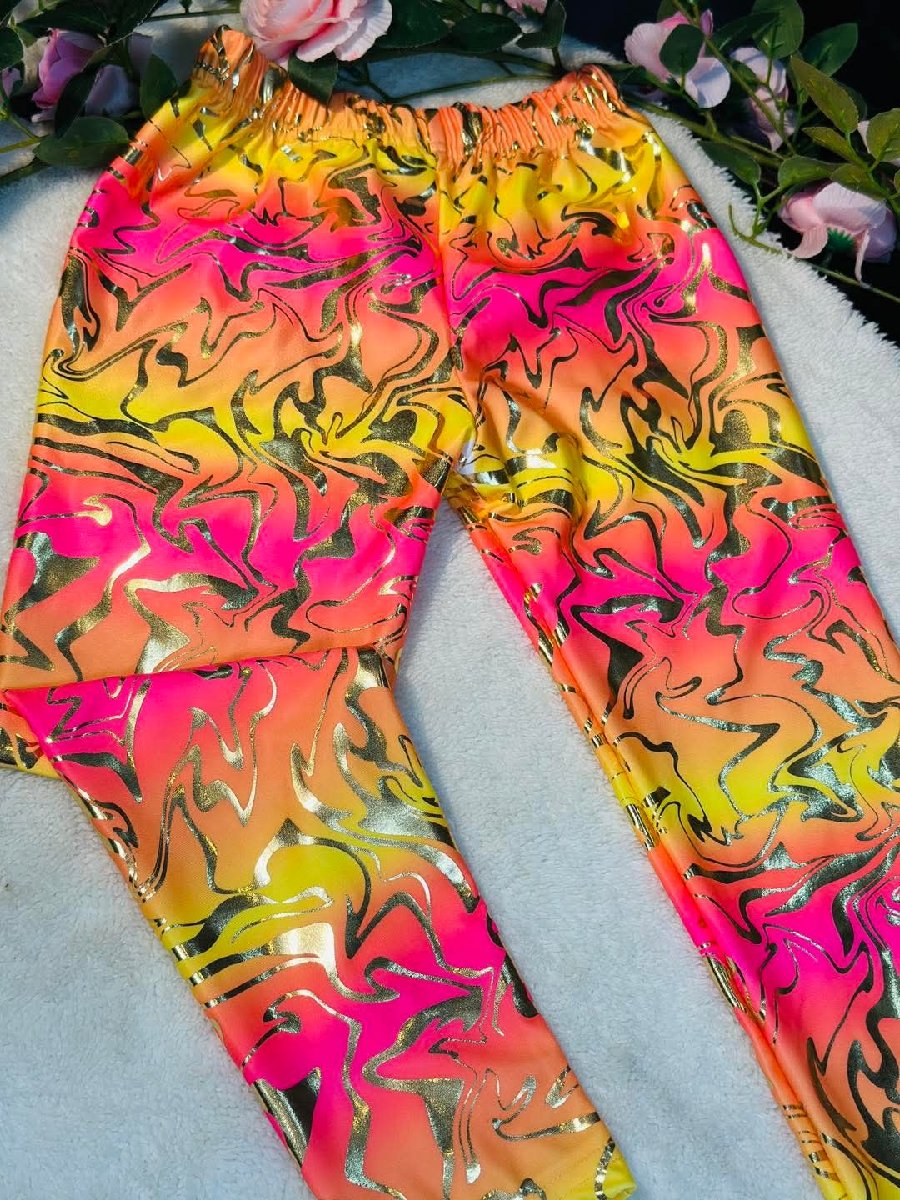 Vibrant Yellow Foil Soft Spandex Girls Leggings