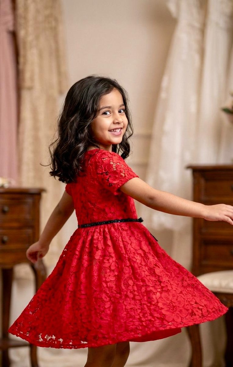 Red Premium Soft Net Girls Party Frock