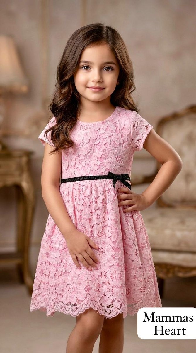 Light Pink Lace Soft Spandex Girls Frock