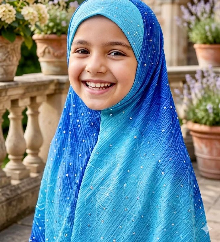 Sea Blue Stone Work Spandex Kids Hijab
