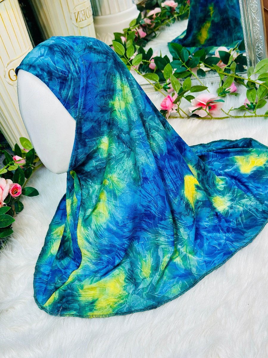 Parrot Green Printed Soft Spandex Kids Hijab