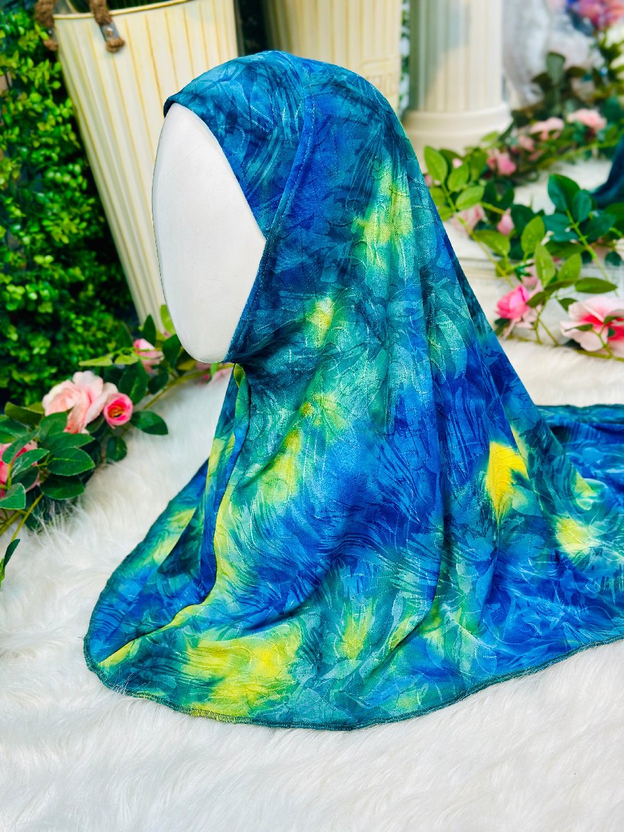 Parrot Green Printed Soft Spandex Kids Hijab — ছবি 2
