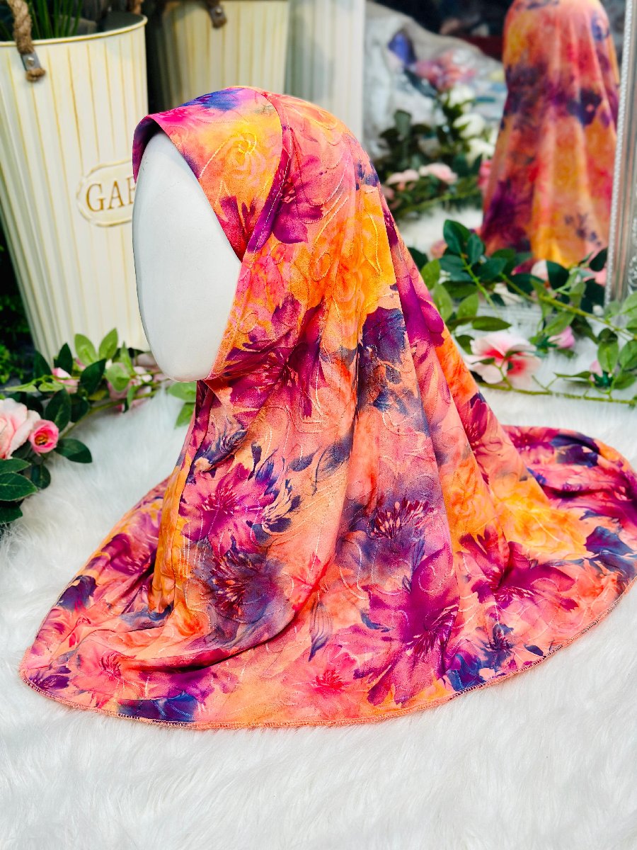 Orange Blossom Printed Soft Spandex Kids Hijab