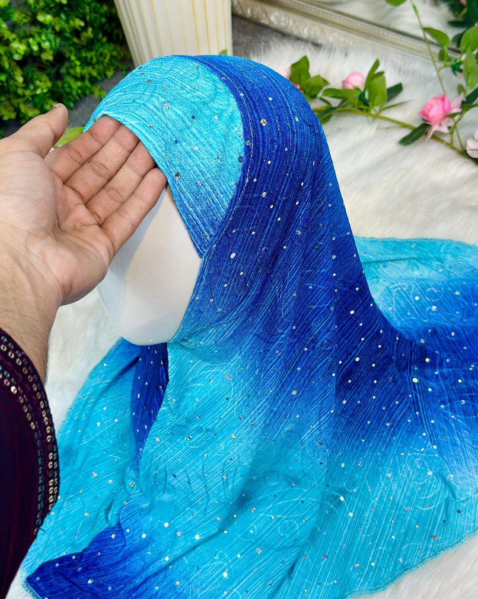 Sea Blue Stone Work Spandex Kids Hijab — ছবি 4