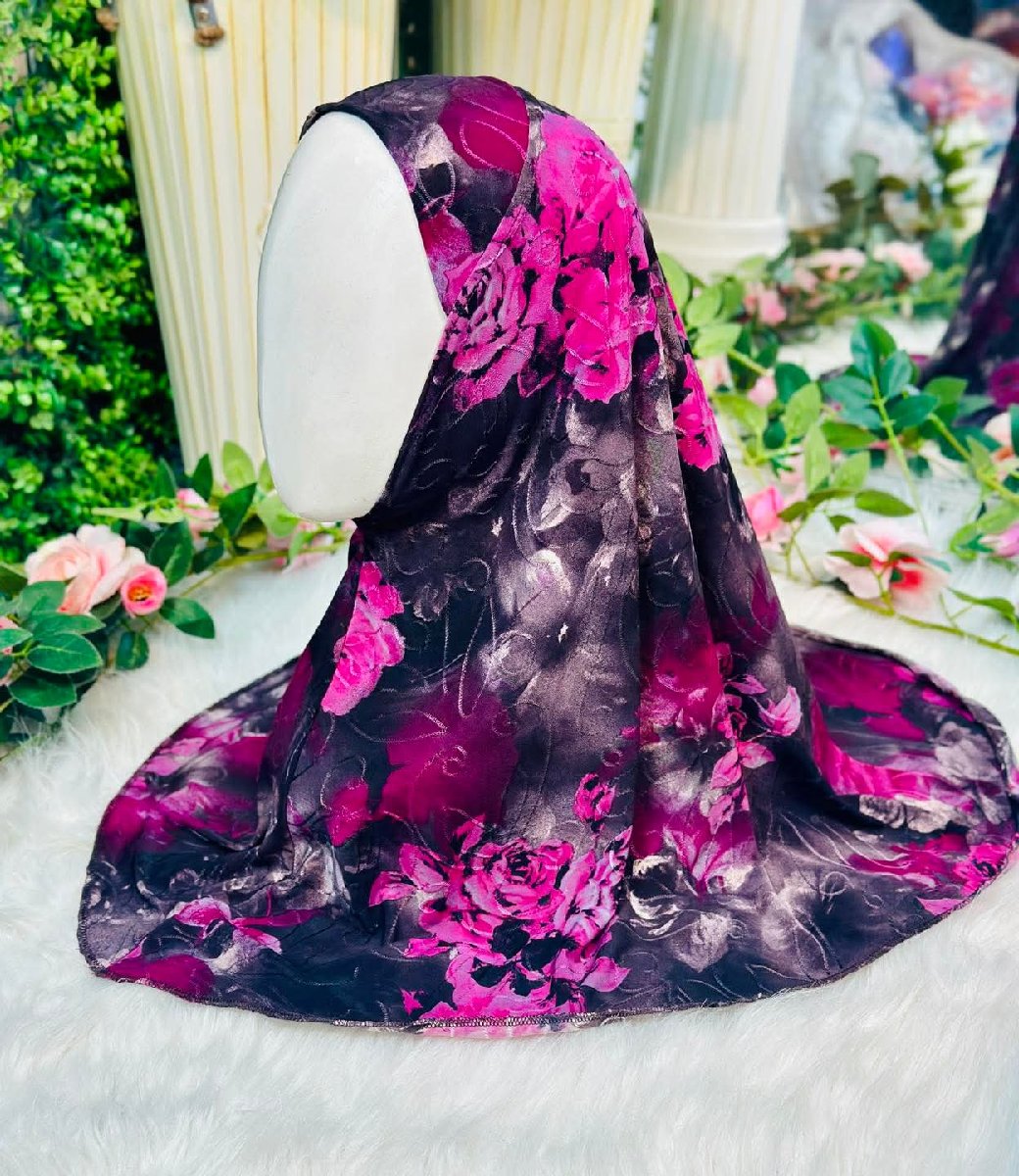 Black Hot Pink Floral Spandex Kids Hijab