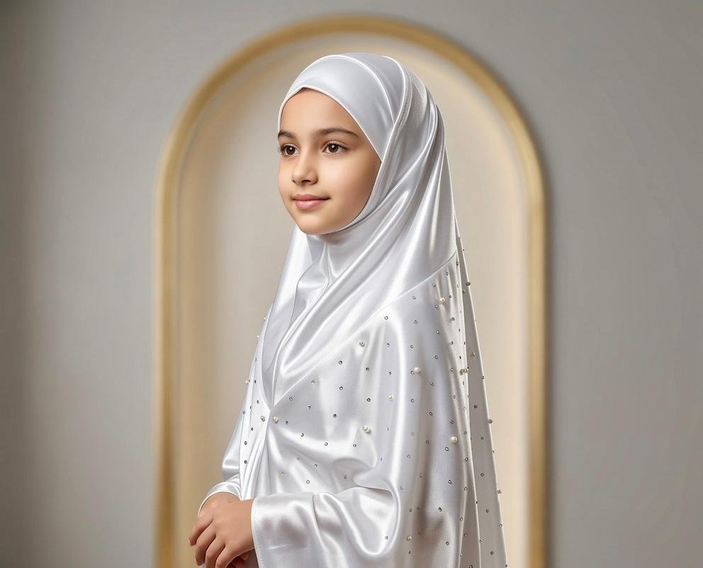 White Florida Premium Eid Hijab — ছবি 1 — Kids Hijab (7-12Y)