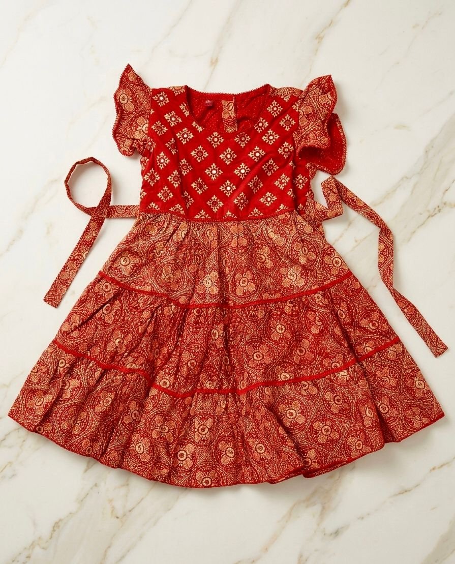Red Frock With Afsan Work