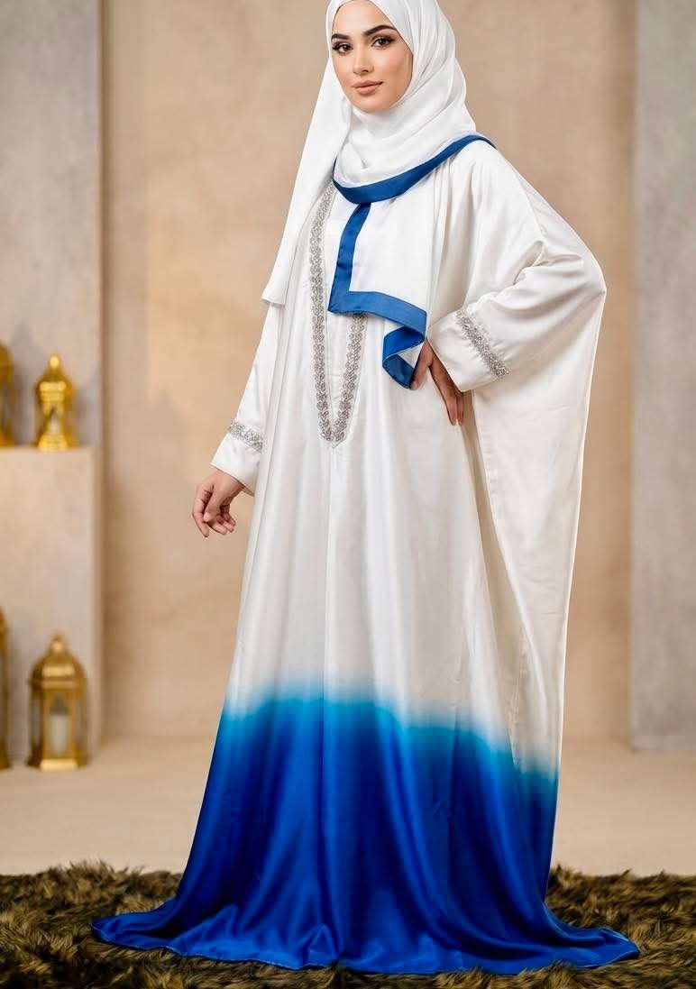 Off-white With Blue Shade Abaya - Eid Collection