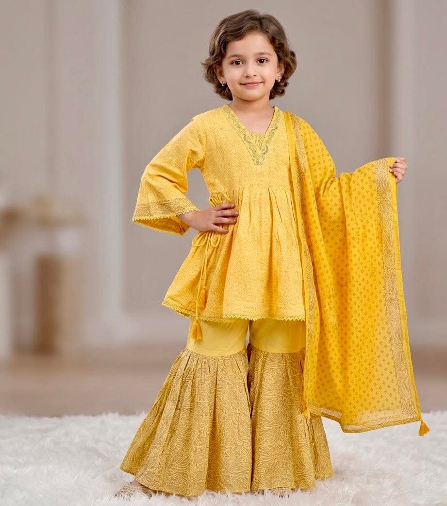 Yellow Sharara With Dupata