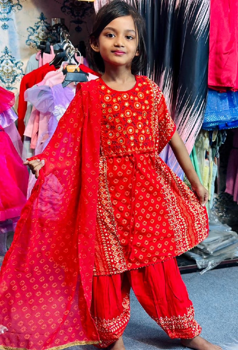 Red Kaftan With Dhuti Pant