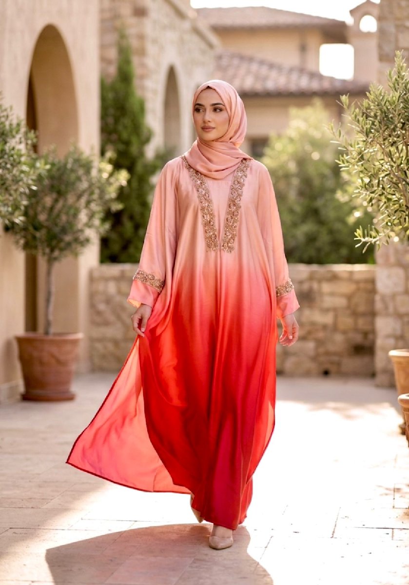 Rose Gold Abaya With Red Shade
