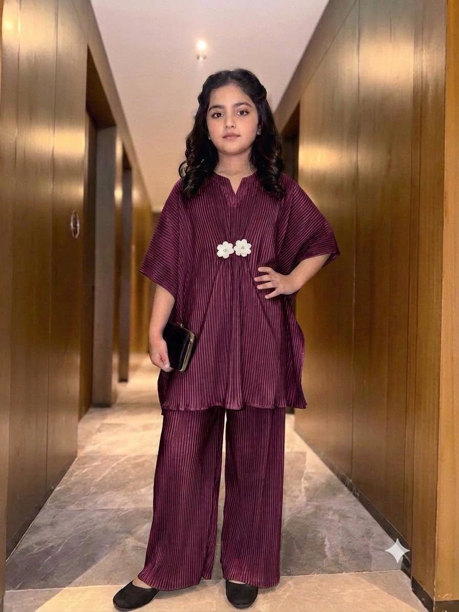 Wine Crep New Kaftan Set — ছবি 1 — Casual Wear