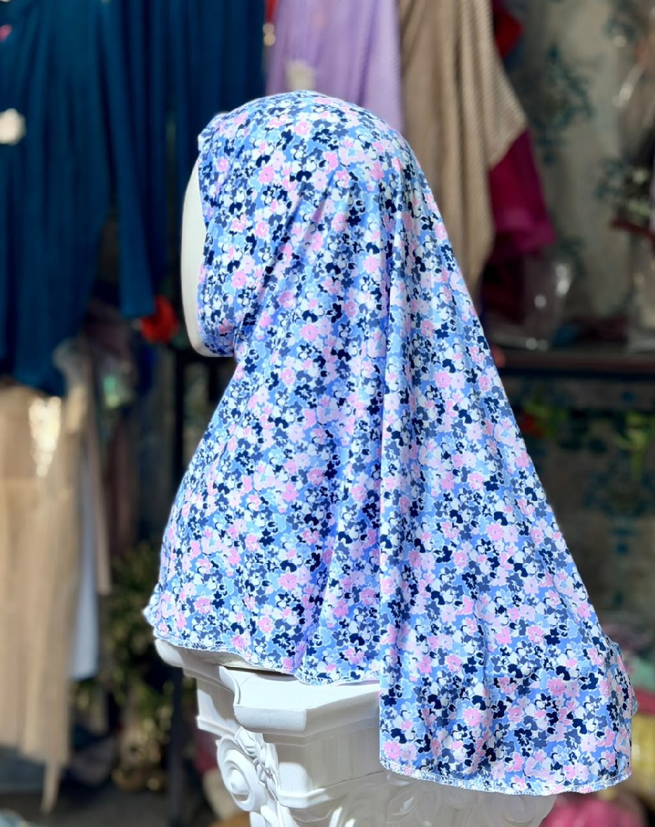 Baby blue rose print hijab - Casual Wear