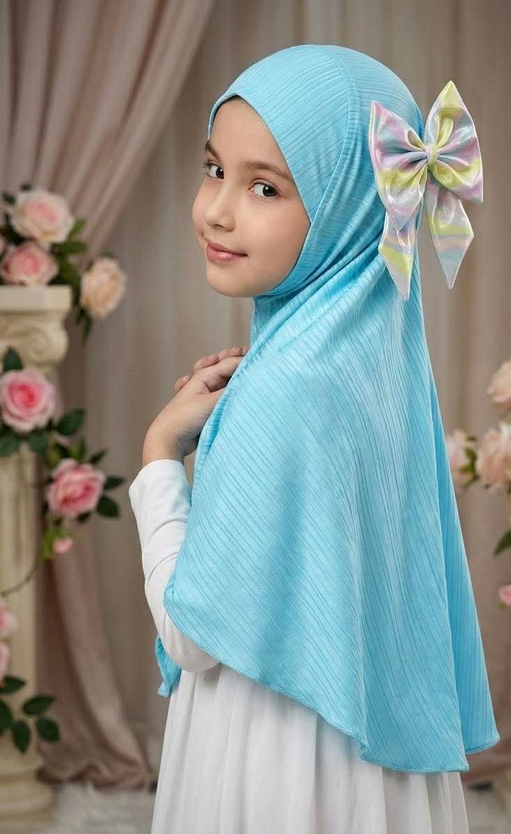 Sky Blue Korean Spandex Hijab Multi Bow — ছবি 4