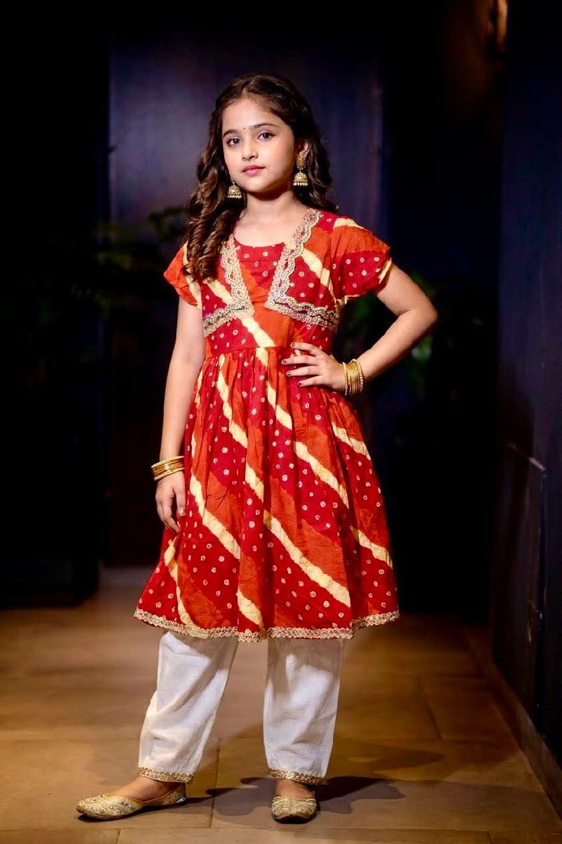Red Batik Print New Frock - Casual Wear