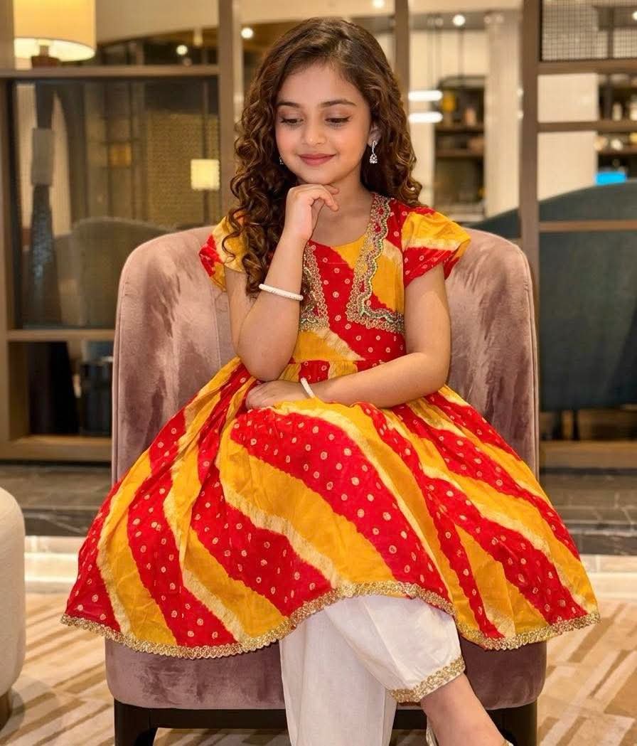 Yellow Pink Batik Print New Frock - Casual Wear