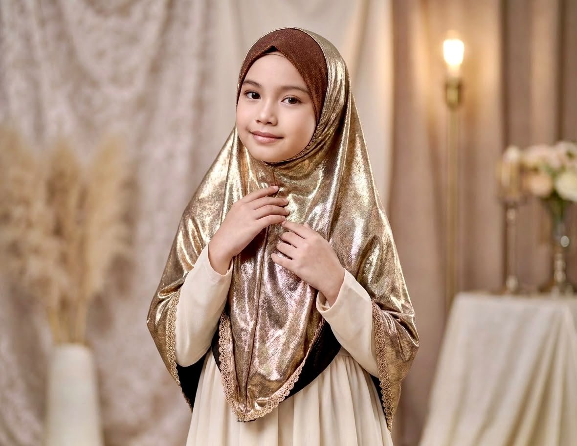 Glossy Golden New Eid Hijab — ছবি 1 — Party Wear