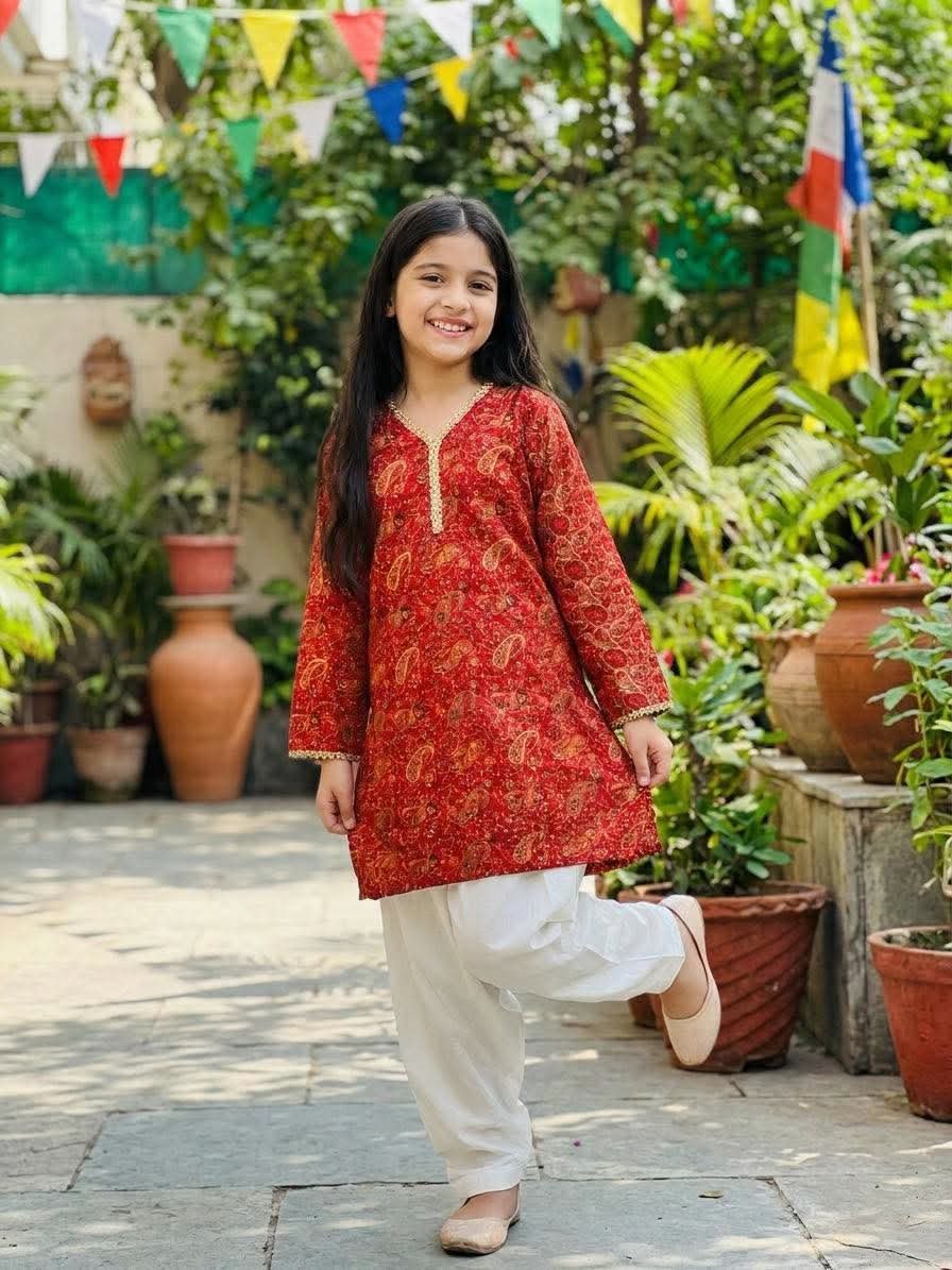 Criss Cross Red Eid Kamiz Set — ছবি 2