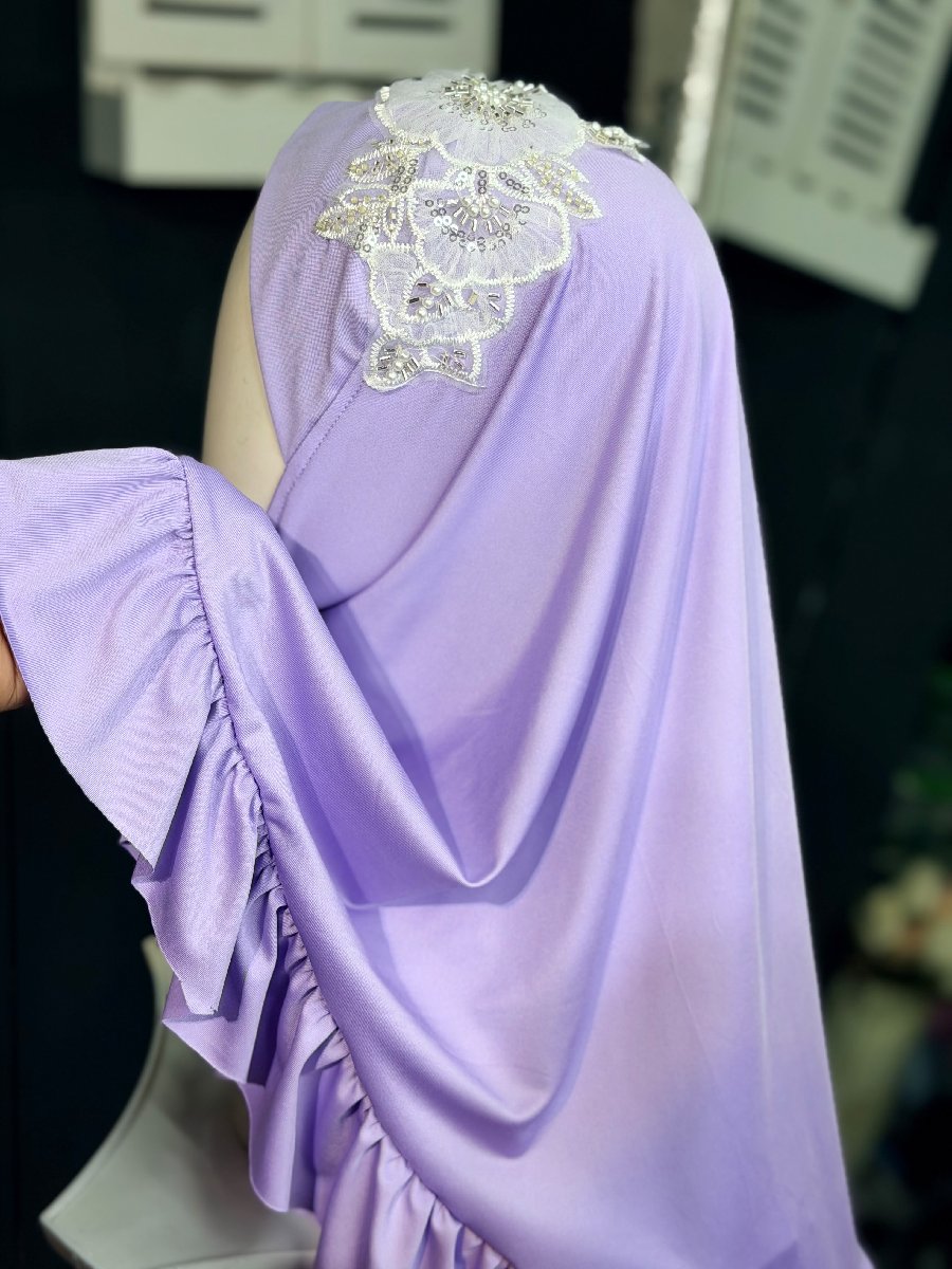Light Purple Self Kuchi Eid Hijab — ছবি 3