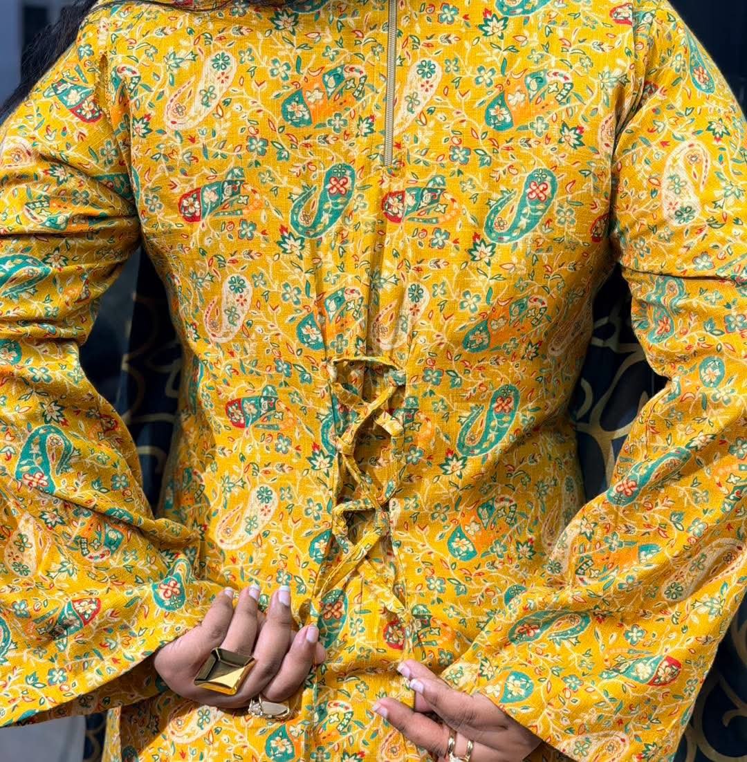 Criss Cross Mustered Yellow Kamiz — ছবি 2