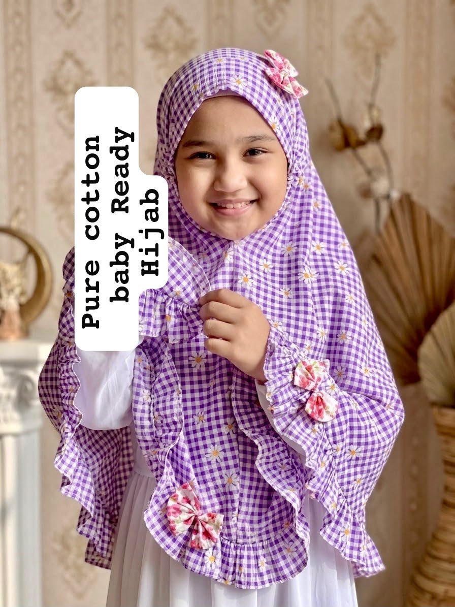 Purple Check Cotton Eid Hijab - Casual Wear