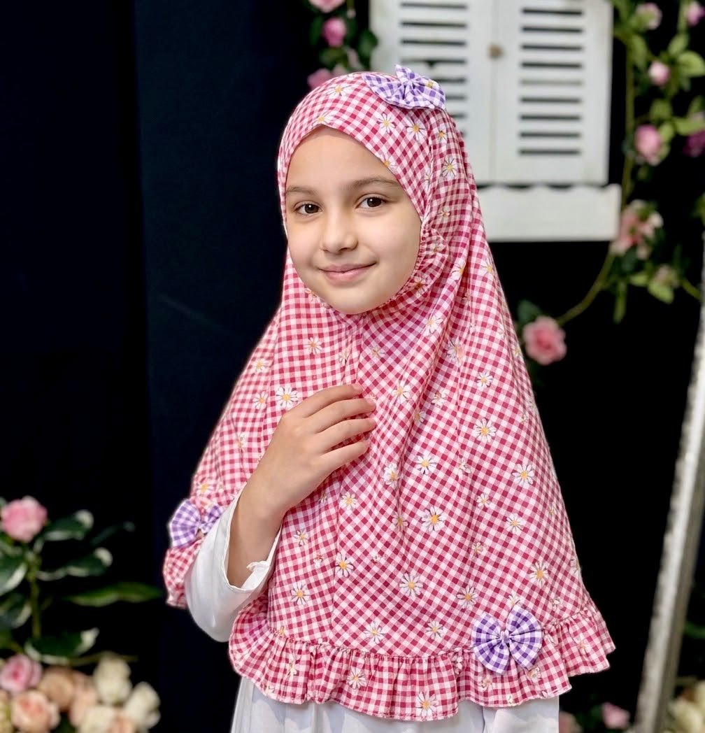 Cotton Red Check Eid Hijab — ছবি 1 — Party Wear