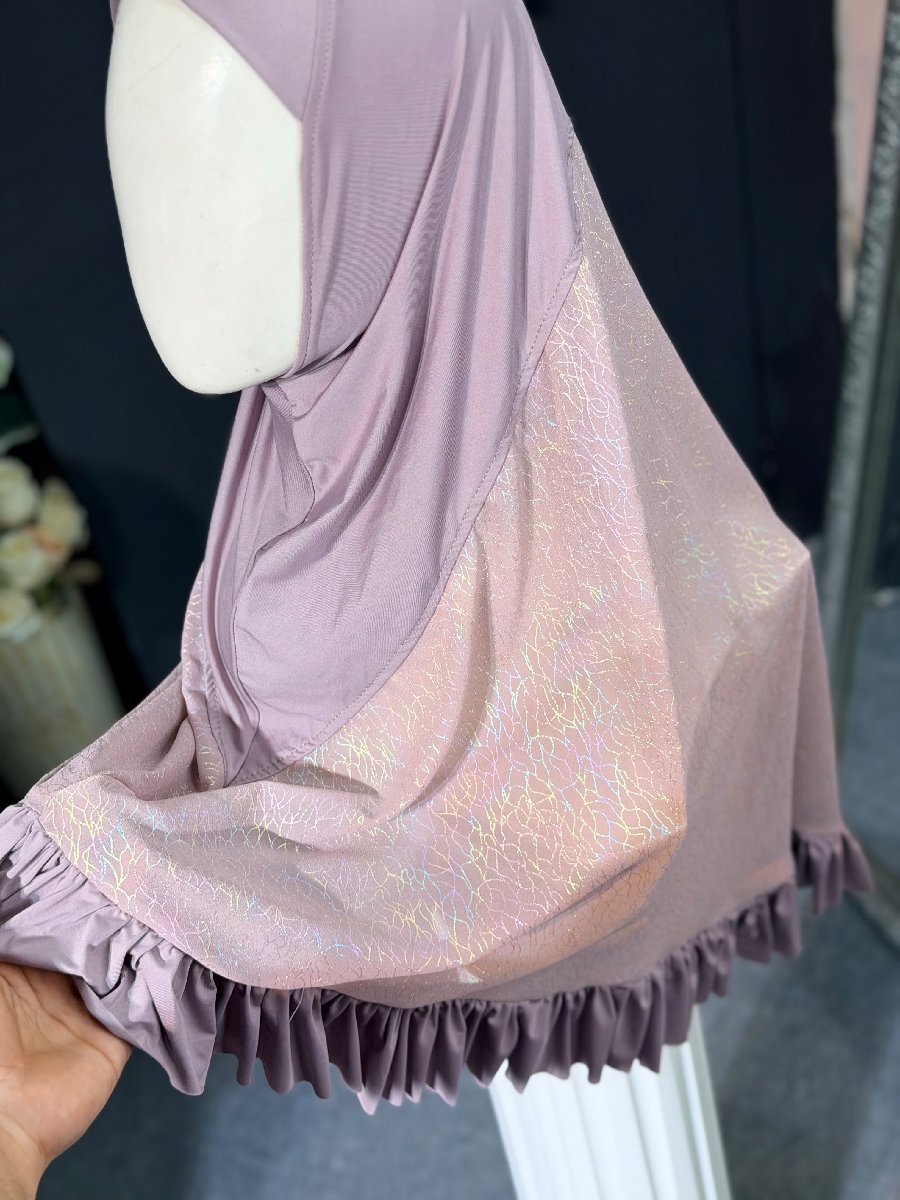 Pink Ruffle Glossy Eid Hijab — ছবি 3