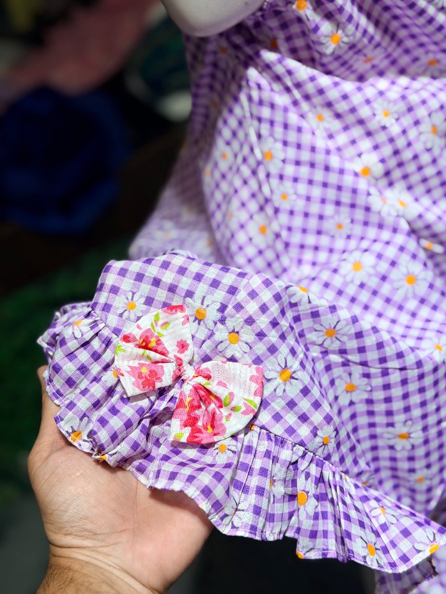 Purple Check Cotton Eid Hijab — ছবি 3