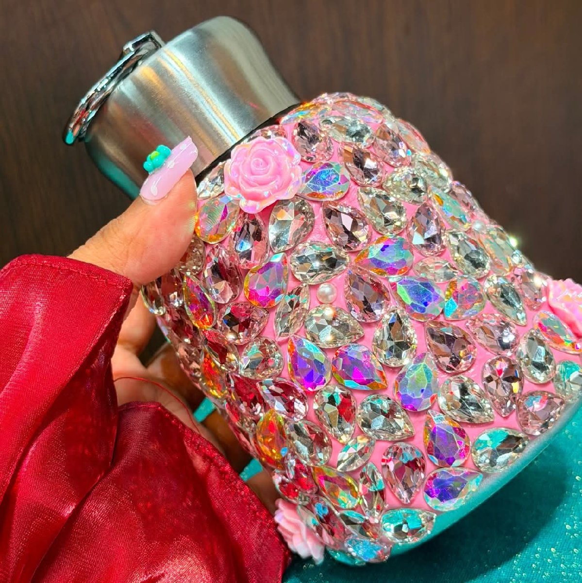 Pink Crystal Stone Thermal Bottle — ছবি 2